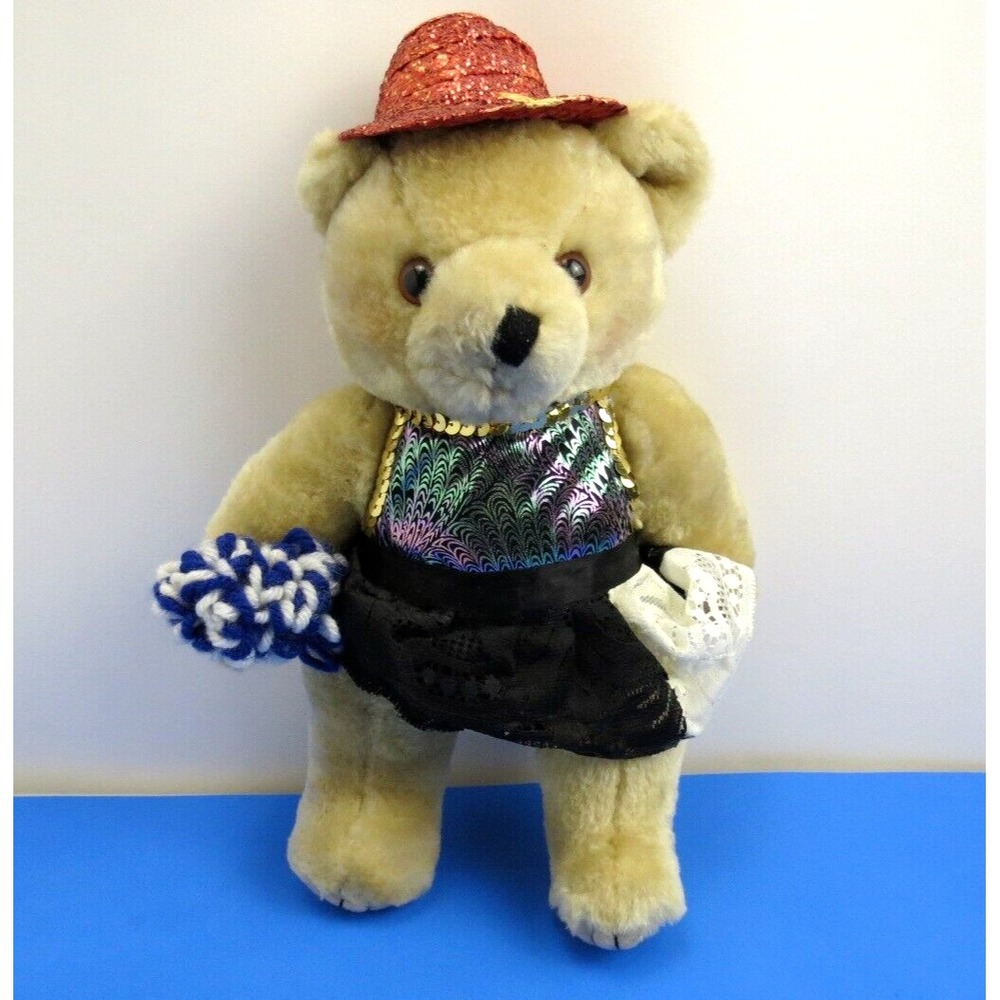 Vintage Handmade Teddy Bear Jointed Adjustable Limbs 12 Inch Plush Tan Dressed